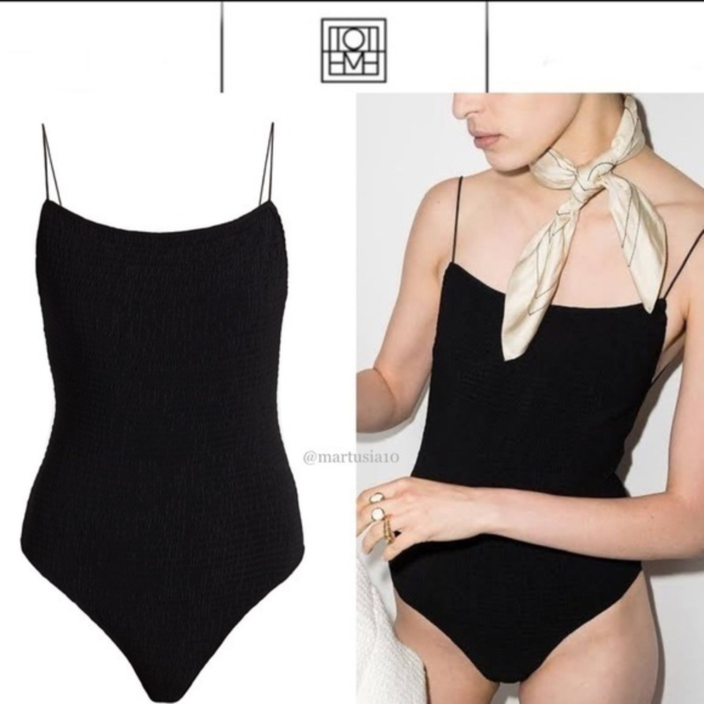Totême smocked-detail One piece swimsuit XL in Black $250
